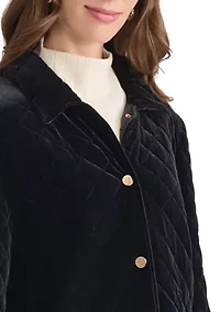 Women's Snap Front Quilted Velvet Jacket