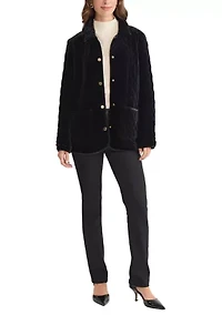 Women's Snap Front Quilted Velvet Jacket