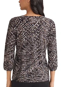 Women's Crew Neck Top with 3/4 Puff Cuffs – Basic Printed