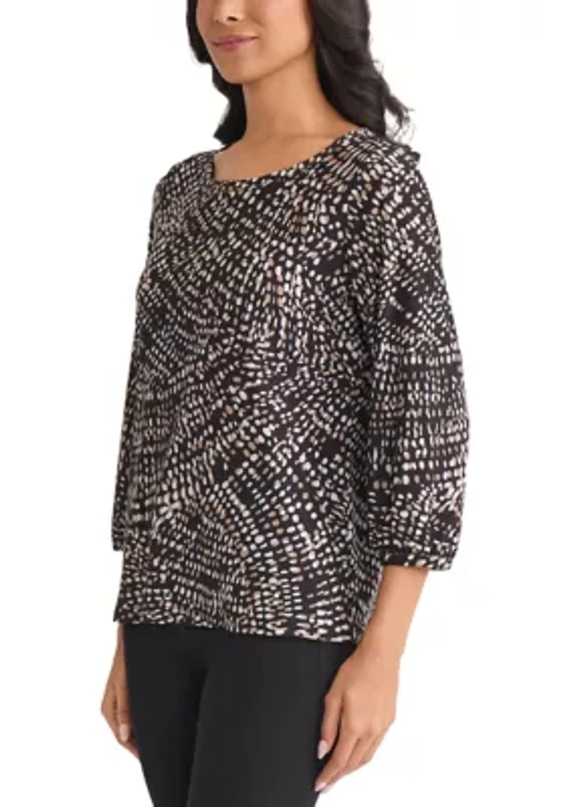 Women's Crew Neck Top with 3/4 Puff Cuffs – Basic Printed