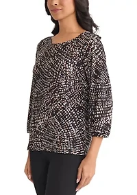 Women's Crew Neck Top with 3/4 Puff Cuffs – Basic Printed