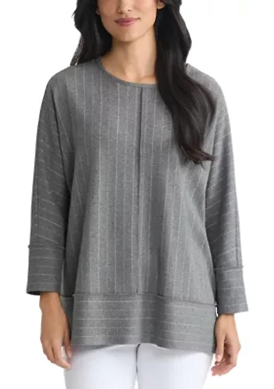 Petite 3/4 Dolman Sleeve Heather Pinstripe Top