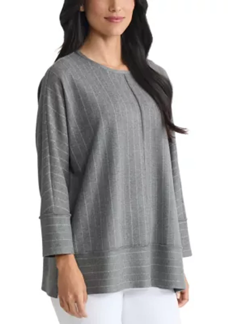Petite 3/4 Dolman Sleeve Heather Pinstripe Top