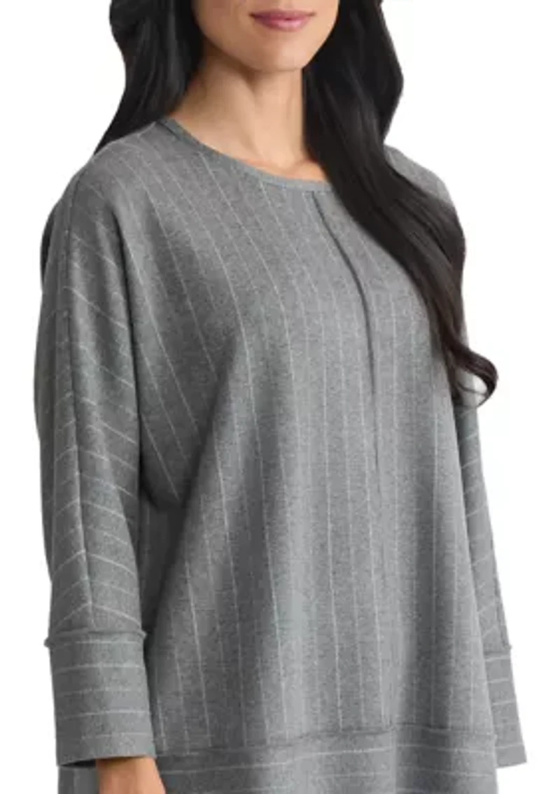 Petite 3/4 Dolman Sleeve Heather Pinstripe Top