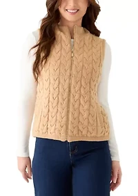 Petite Cable Zip Up Puffer Vest