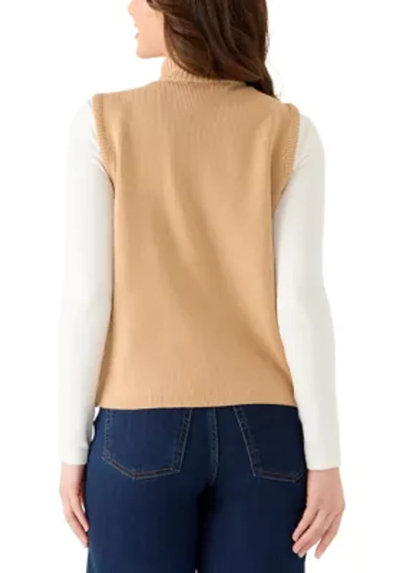 Petite Cable Zip Up Puffer Vest