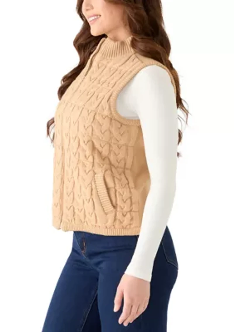 Petite Cable Zip Up Puffer Vest
