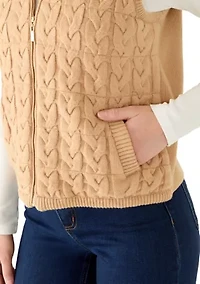 Petite Cable Zip Up Puffer Vest