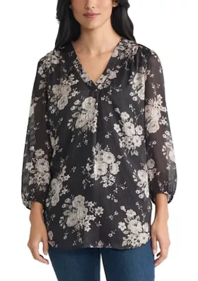 Women's 3/4 Sleeve Pleat Front Blouse