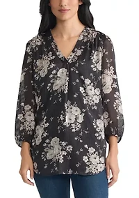 Women's 3/4 Sleeve Pleat Front Blouse