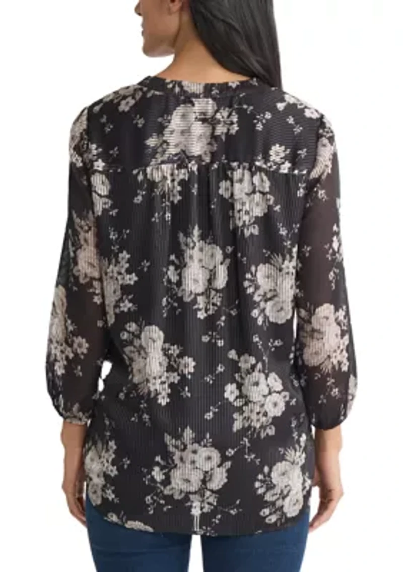 Women's 3/4 Sleeve Pleat Front Blouse