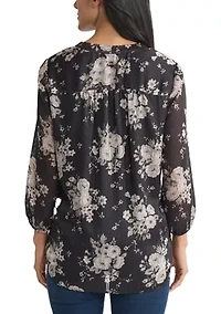 Women's 3/4 Sleeve Pleat Front Blouse