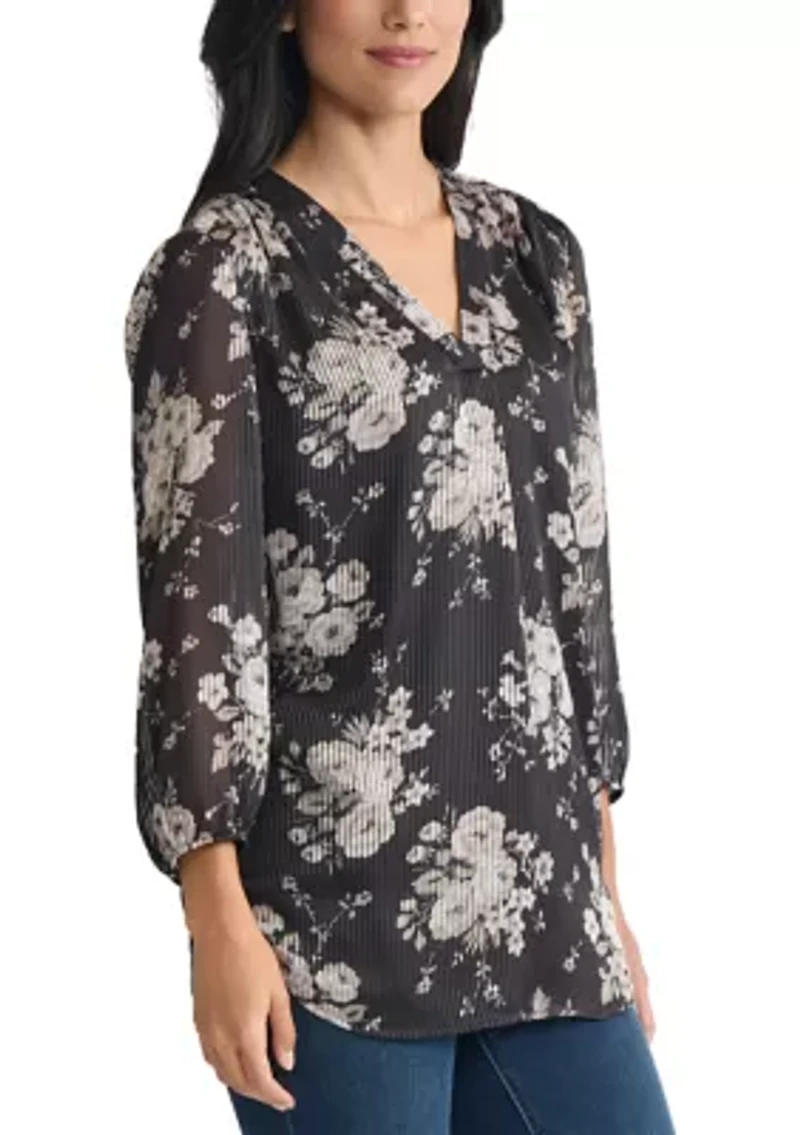 Women's 3/4 Sleeve Pleat Front Blouse