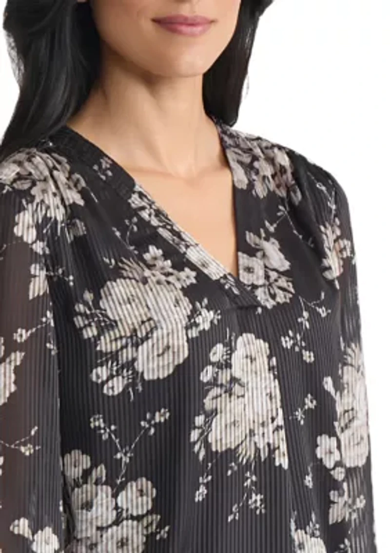 Women's 3/4 Sleeve Pleat Front Blouse