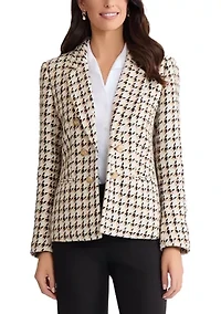 Women's Faux Tweed Double Breasted Houndstooth Jacket