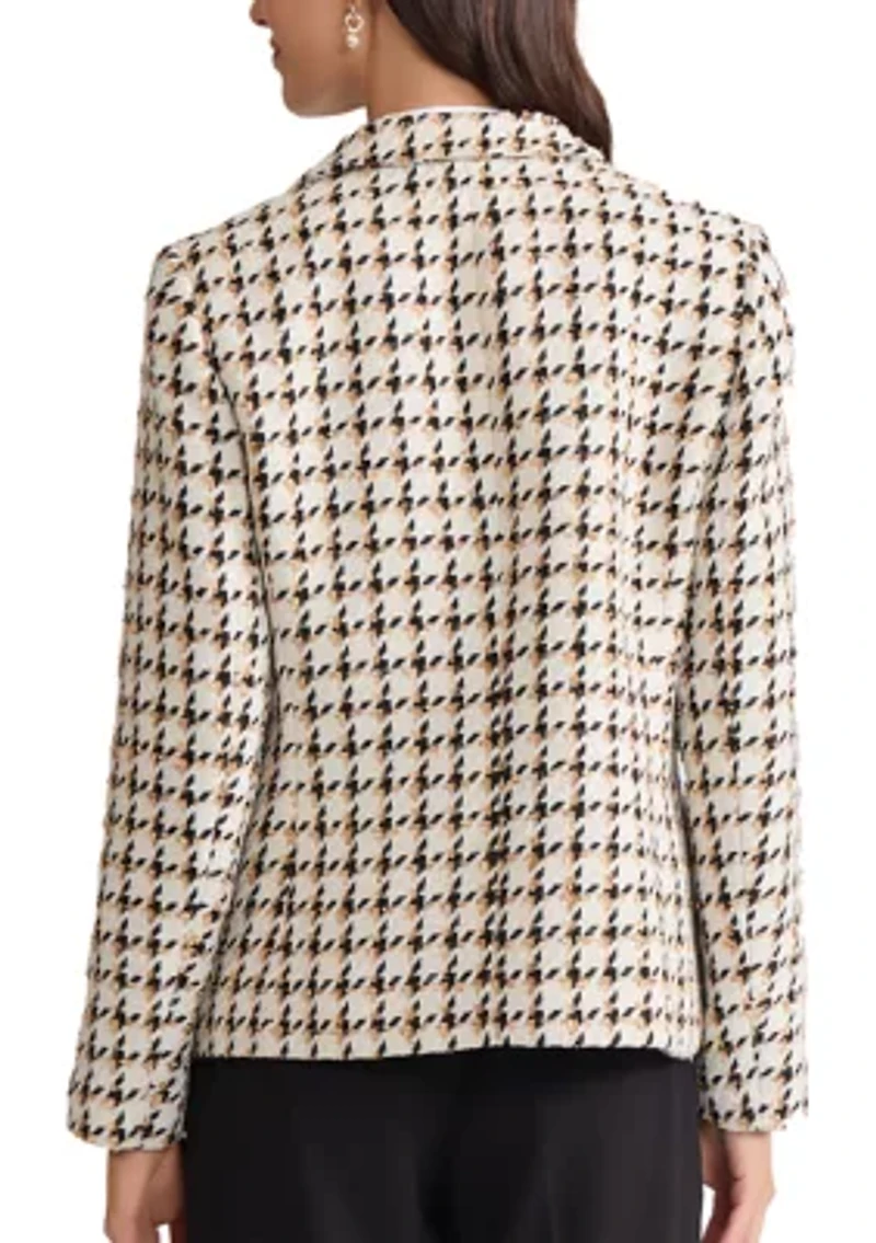Women's Faux Tweed Double Breasted Houndstooth Jacket