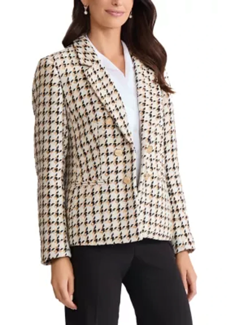 Women's Faux Tweed Double Breasted Houndstooth Jacket