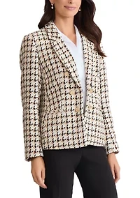 Women's Faux Tweed Double Breasted Houndstooth Jacket