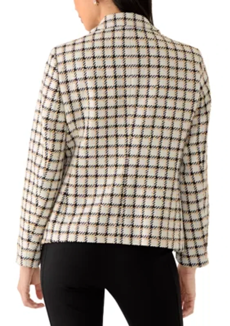 Petite Faux Double Breasted Tweed Houndstooth Jacket