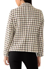 Petite Faux Double Breasted Tweed Houndstooth Jacket