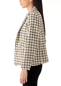 Petite Faux Double Breasted Tweed Houndstooth Jacket