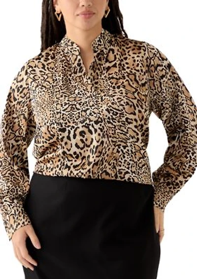 Plus 1/2 Placket Long Sleeve Popover Top