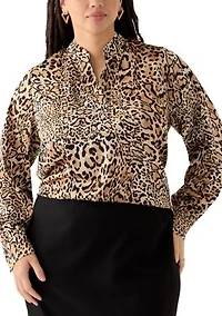 Plus 1/2 Placket Long Sleeve Popover Top