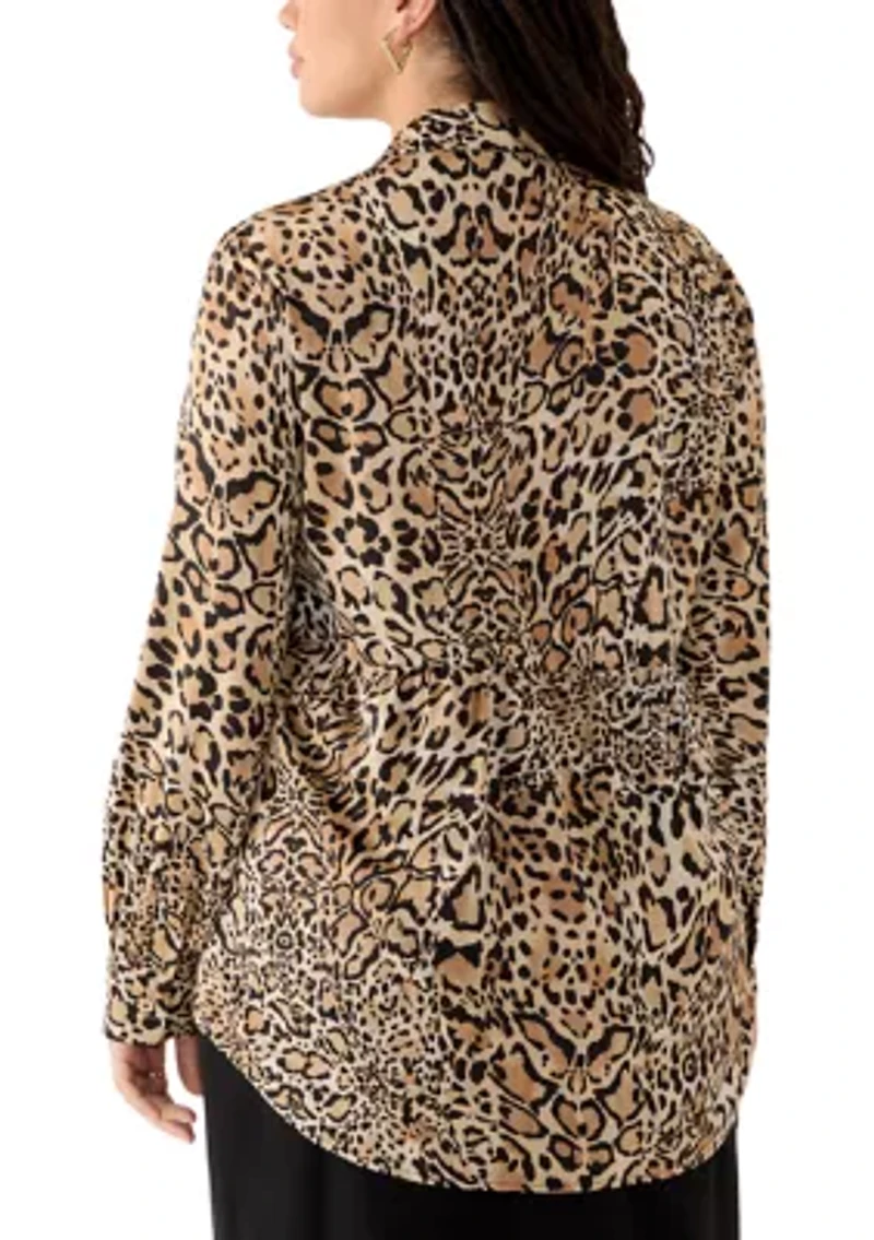 Plus 1/2 Placket Long Sleeve Popover Top