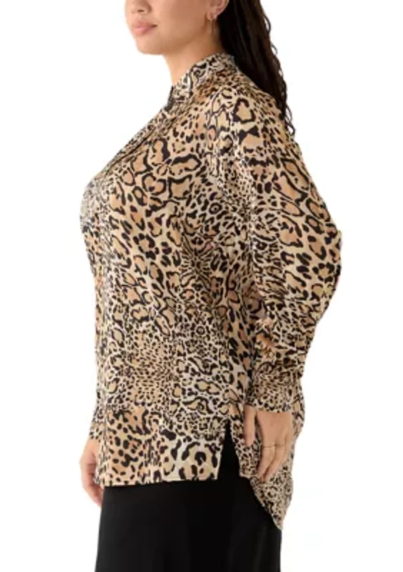 Plus 1/2 Placket Long Sleeve Popover Top