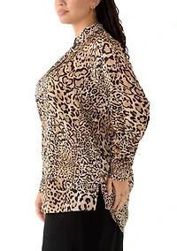 Plus 1/2 Placket Long Sleeve Popover Top