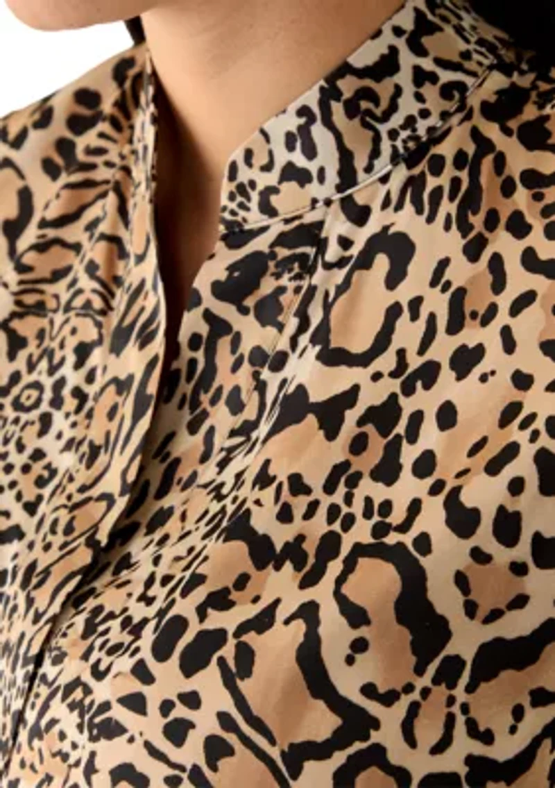 Plus 1/2 Placket Long Sleeve Popover Top