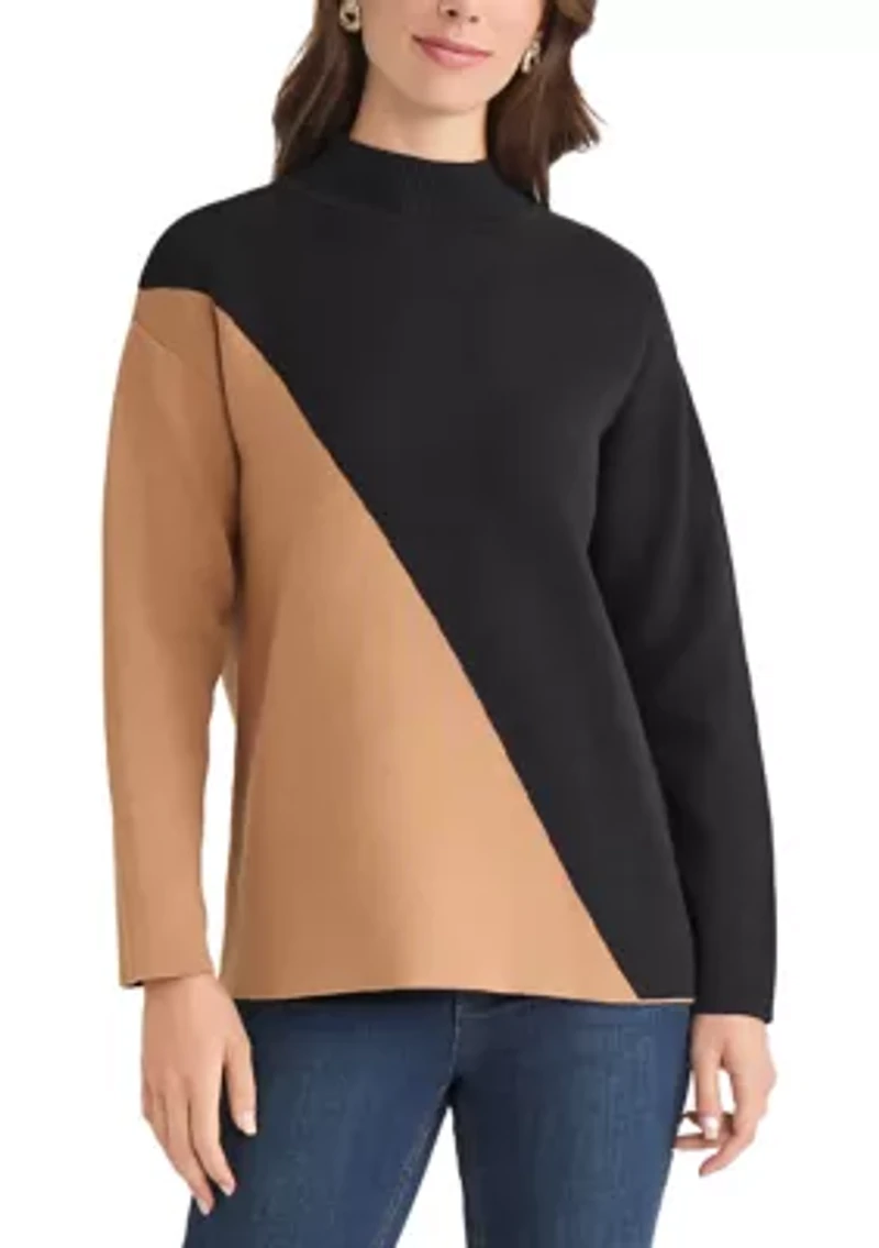 Women's Color Block Mock Neck Sweater