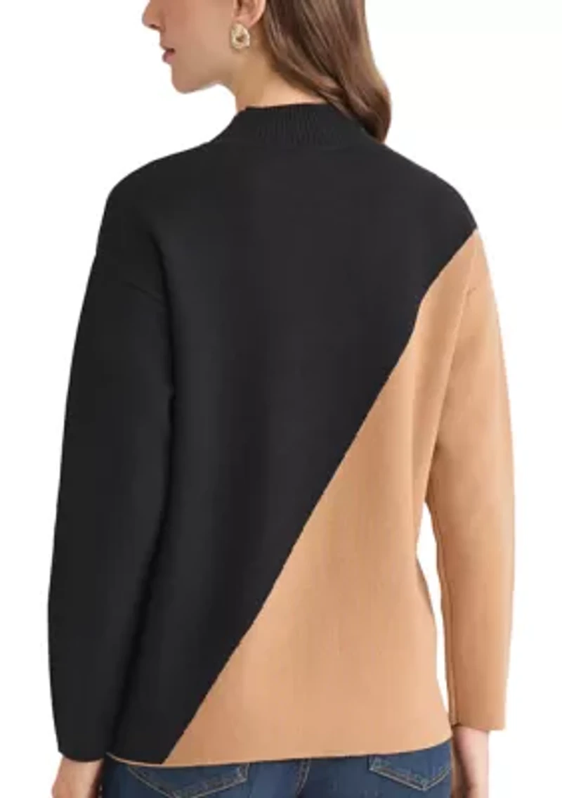 Women's Color Block Mock Neck Sweater