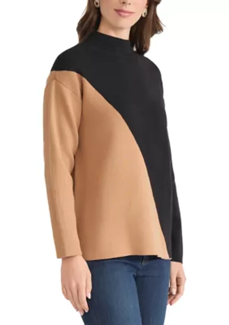 Women's Color Block Mock Neck Sweater