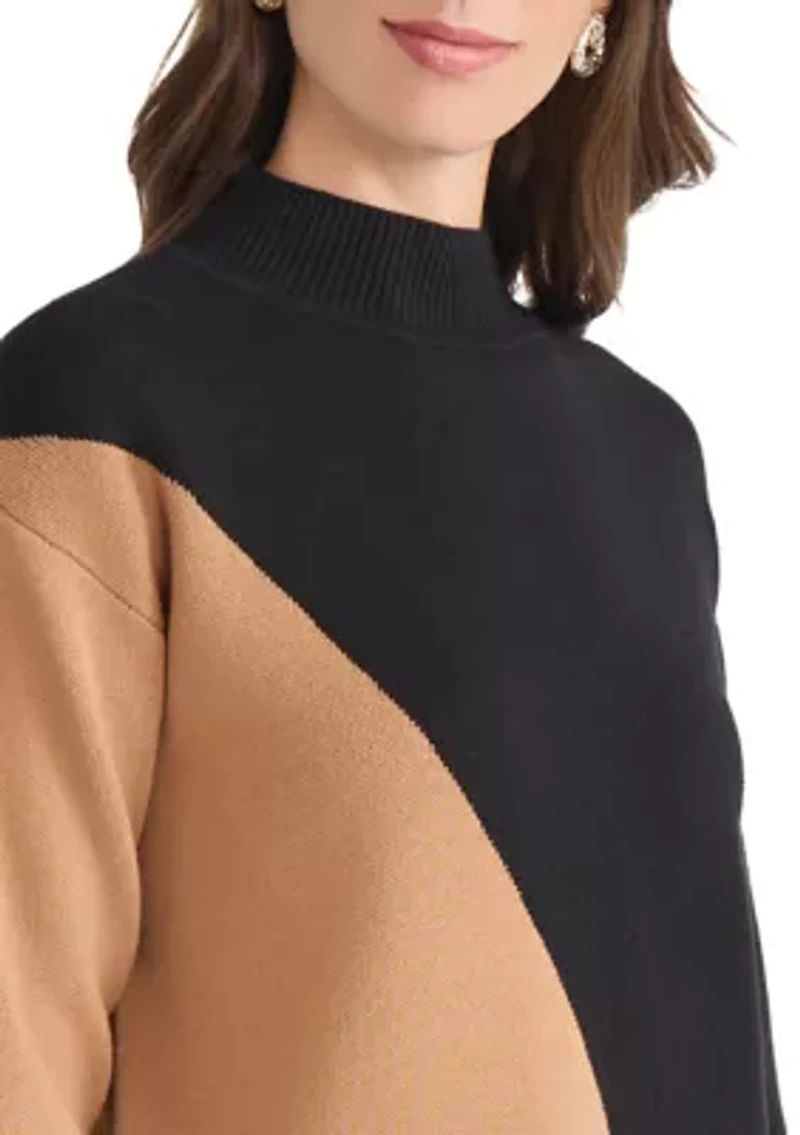 Women's Color Block Mock Neck Sweater