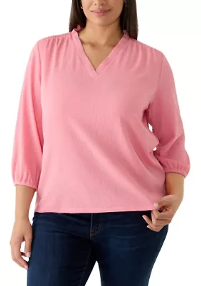 Plus 3/4 Sleeve Crinkle Knit Top