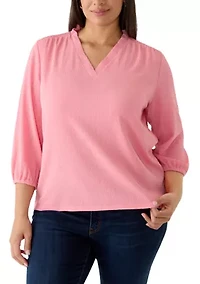 Plus 3/4 Sleeve Crinkle Knit Top