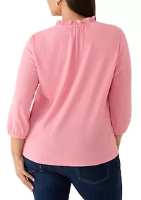 Plus 3/4 Sleeve Crinkle Knit Top
