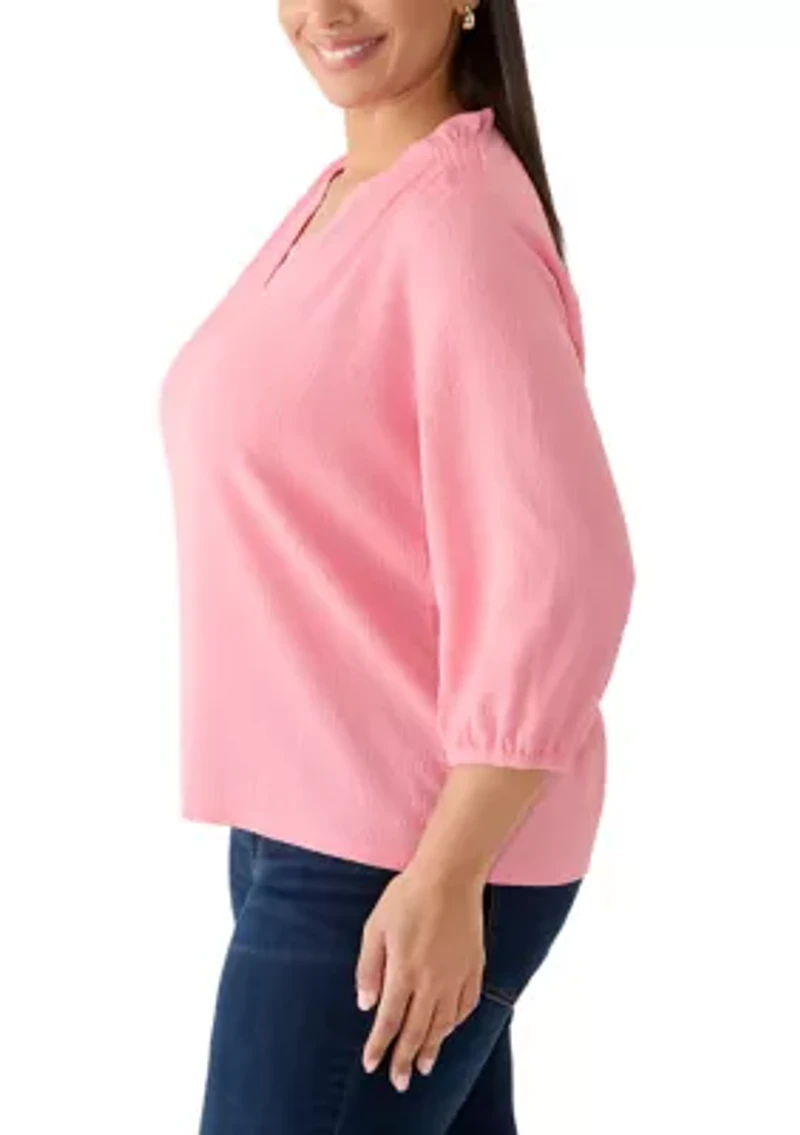 Plus 3/4 Sleeve Crinkle Knit Top