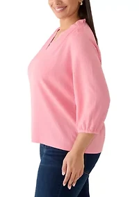 Plus 3/4 Sleeve Crinkle Knit Top