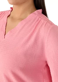 Plus 3/4 Sleeve Crinkle Knit Top