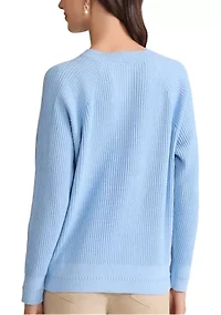 Women's Button Shoulder Raglan Sleeve Crew Neck Sweater