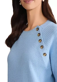 Women's Button Shoulder Raglan Sleeve Crew Neck Sweater