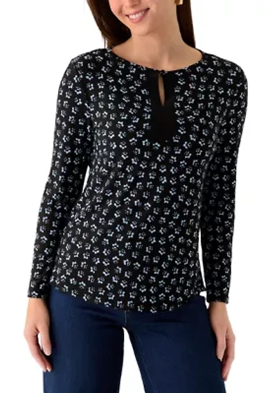 Petite Long Sleeve Keyhole Top