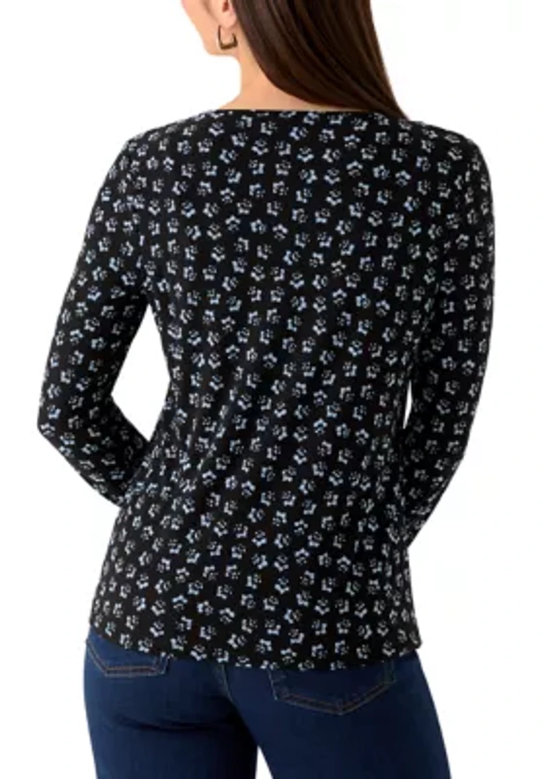 Petite Long Sleeve Keyhole Top