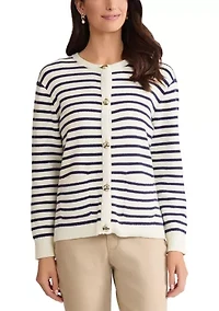 Women's Striped Cardigan with Patch Pockets