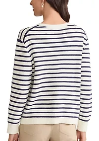 Women's Striped Cardigan with Patch Pockets