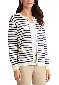 Women's Striped Cardigan with Patch Pockets