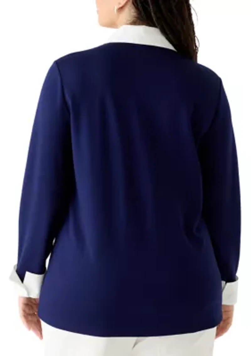 Plus Long Sleeve Poplin V-Neck Twofer Top