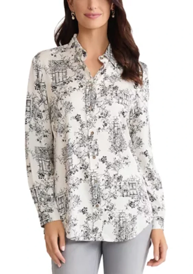 Women's Long Sleeve Button Front Satin Shirt